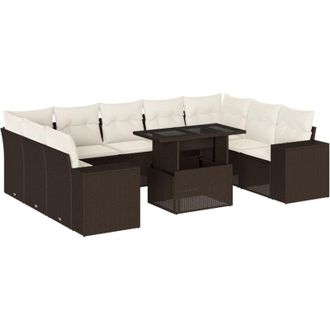 vidaXL Set De Sof&aacute;s De Jard&iacute;n 10 Pzas Y Cojines Rat&aacute;n Sint&eacute;tico Marr&oacute;n Vidaxl