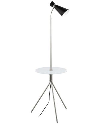 Eglo Eglo Policara 1 Light Floor Lamp With Matte Nickel Finish & Black Metal Shade With White & Clear Glass Table Top
