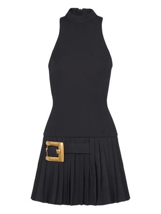 Balmain pleated buckle-embellished dress - Black