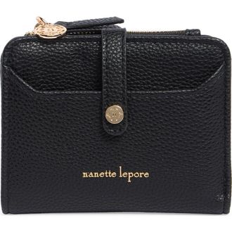 Nanette Lepore Faux Leather Bifold Wallet in Black /Gingham Bows at Nordstrom Rack