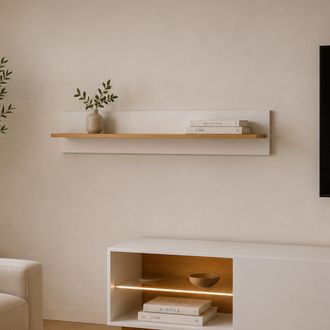 Dmora Estante Kadalo, Un Nivel, Tono Estructura Brillante, Tono Estructura Roble, 138x20x20h Cm Blanco Brillante