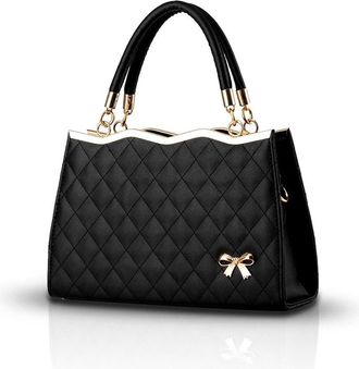 Generic Shoulder Handbag Crossbody Bag - Soft PU Leather with Diamond Lattice Design