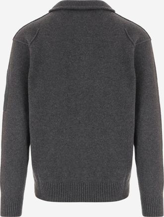 C.P. Company Mens Half-Zip Sweater Wool-Blend Dark Shadow Wool Polyamide