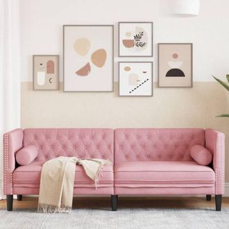 vidaXL Vidaxl - Divano Chesterfield con Rinforzi a 3 Posti Rosa in Velluto