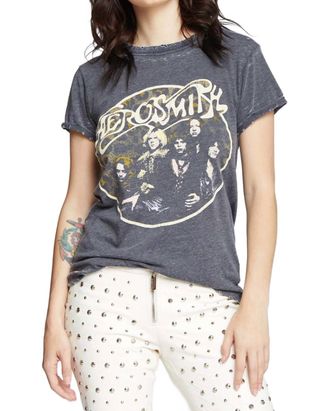 Recycled Karma Aerosmith Back In The Saddle Fitted Tee In Washed Black