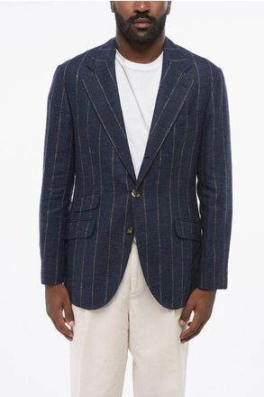 Brunello Cucinelli Half-lined Linen Blend Blazer with Pinstripes size 50