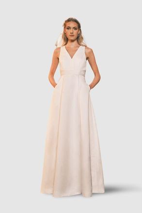 Coast Satin Plunge Maxi Wedding Dress in Ivory at Nordstrom, Size 10