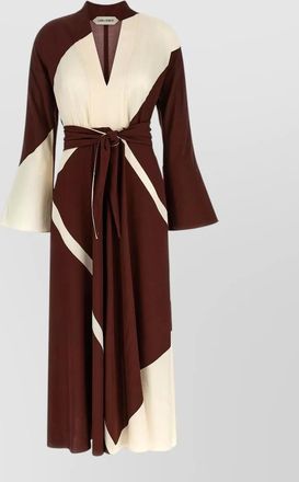 Alberta Ferretti dress v neckline long sleeves belted waist
