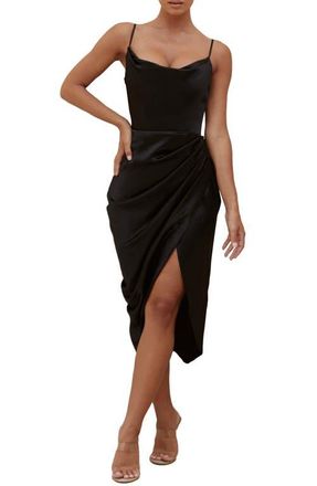 House of CB Reva Satin Gathered Corset Dress in Black at Nordstrom, Size X-Small