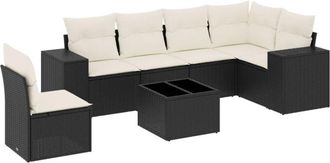 vidaXL Set De Comedor De Jard&iacute;n 7 Pzas Y Cojines Rat&aacute;n Sint&eacute;tico Negro Vidaxl