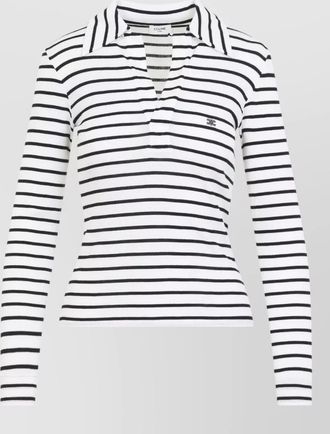 Celine silk striped long-sleeve polo shirt