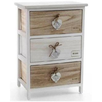 Trade Shop Trade Shop - Cassettiera Con 3 Cassetti 58x40x29cm Cuore Bianco Legno Naturale Casa Moderno