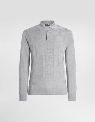 Dolce & Gabbana Silk Polo-shirt With Jacquard Logo - Man Sweaters And Cardigans Grey 44