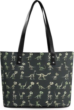 Generic Cotton Dinosaurs Dino Skeletons Skulls Bones Tote Bags for Women Cute Shoulder Purses Handbags