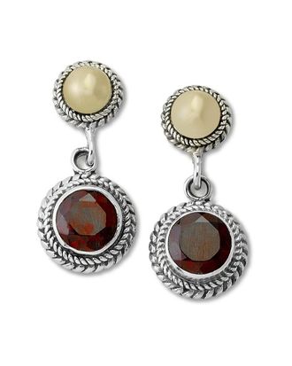 Samuel B. 18K & Silver 0.65 Ct. Tw. Garnet Basketweave Earrings