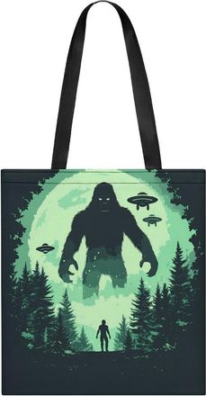 Generic Bigfoot And Aliens Womens Tote Casual Shopping Bag Lightweight Shoulder Bags Hobos Handbag for Work Travel Daily 35x40cm