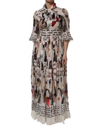Dolce & Gabbana Womens Printed Chiffon Maxi Dress - White Silk - Size EU 40 (Womens)