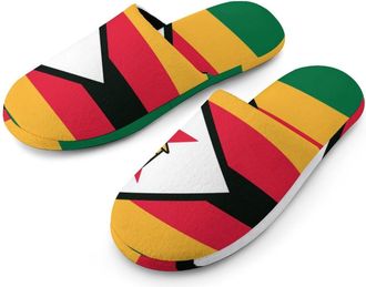 Generic Zimbabwe Flag Mens Slippers Flannel Warm House Shoes with Rubber Anti-Slip Sole Slip On for Home Outdoor