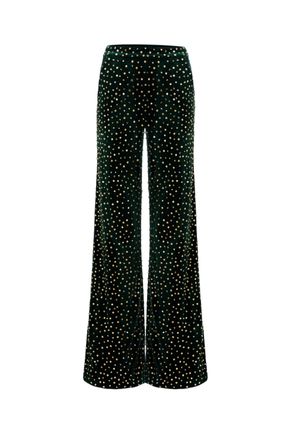 Saiid Kobeisy Green Gold Beaded Sequin Velvet Formal Pants