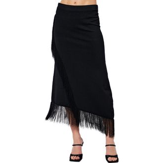 Ciebon Chloe Asymmetric Fringe Skirt in Black at Nordstrom, Size X-Small