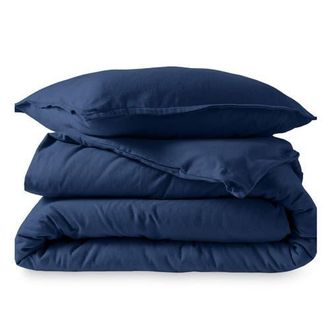 Bare Home 100% Cotton Flannel Duvet Cover & Sham Set in Dark Blue at Nordstrom, Size Queen