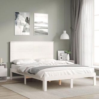 vidaXL Estructura cama de matrimonio con cabecero madera maciza blanco vidaXL