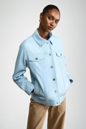 FURNIQ Bobbie Leather Shirt Jacket in Blue at Nordstrom, Size Xx-Large