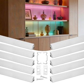 OEM Perfil De Aluminio Para Tira Led 2 M, Paquete De 10 Piezas, Perfil Angular, Instalaci&oacute;n En Esquinas, Con Difusor Opal Tapones De Extremos Y Clips De M