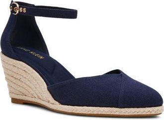 Anne Klein Wilmott Ankle Strap Espadrille Wedge Sandal in Navy Canvas at Nordstrom, Size 5.5