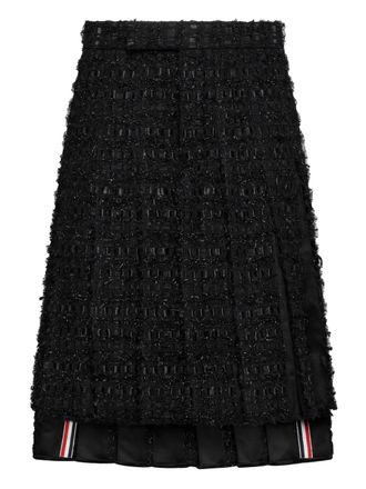 Thom Browne logo-detailed tweed midi skirt - Black