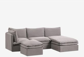 Sklum Sof&aacute; Modular Chaise Longue De 3 Piezas Y Puff En Lino Y Algod&oacute;n Grace Sklum