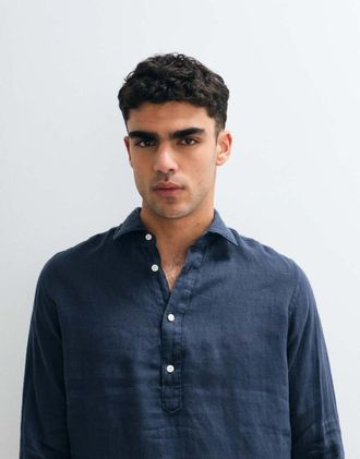Mango Camicia vestibilit&agrave; comoda in 100% lino color blu medio