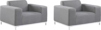 Beliani Conjunto De 2 Sillones De Poli&eacute;ster Gris Blanco Patas Metal Rovigo