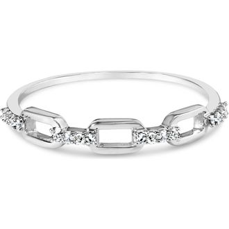 House of Brilliance Silver Diamond Accent Paperclip Band Ring in White at Nordstrom, Size 8