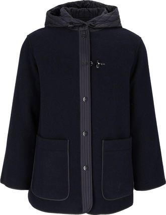 Fay Short Wool-Blend Jacket with Quilted Hood and Hook Detail