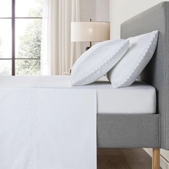 Casa da Laura S&aacute;banas 100% algod&oacute;n 300 hilos bordado blanco cama 150/160 2 almohad