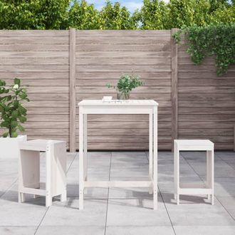 vidaXL Set De Mesa Y Taburetes Altos Jard&iacute;n 3 Pzas Madera Pino Blanco Vidaxl