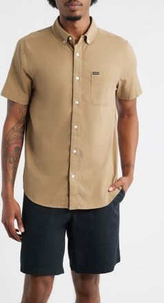 Brixton Sanford Short Sleeve Oxford Button-Down Shirt in Khaki at Nordstrom, Size Xx-Large