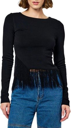 Ciebon Luna Fringed Long Sleeve Top in Black at Nordstrom, Size X-Small