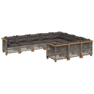 vidaXL Set De Sof&aacute;s De Jard&iacute;n 10 Pzas Con Cojines Rat&aacute;n Sint&eacute;tico Gris Vidaxl