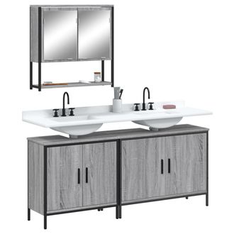 vidaXL Vidaxl - Set De Muebles De Ba&ntilde;o 3 Pzas Madera Contrachapada Gris Sonoma