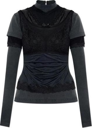 Balenciaga Top met opstaande kraag - Dames - Longsleeves - Zwart - 2XS - Polyester - Tops
