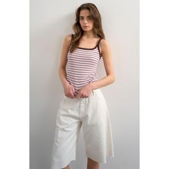 Topshop Stripe Rib Scoop Neck Tank Top in Lilac at Nordstrom, Size X-Small