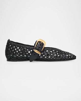 Zimmermann Alchemy Woven Leather Ballerina Flats