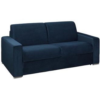 Vente-Unique Divano letto 3 posti ribalta doga larga letto140cm materasso14cm Velluto Memory - Blu notte - CALITO