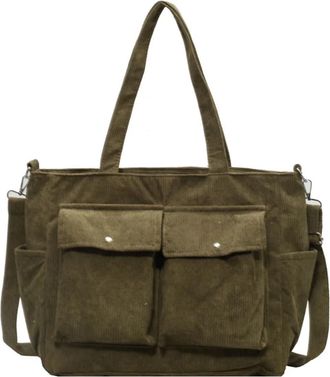 Generic Vintage Multi Pocket Corduroy Handbag Large Capacity Womens Shoulder Bag Casual Crossbody For Women Commuting(Green)
