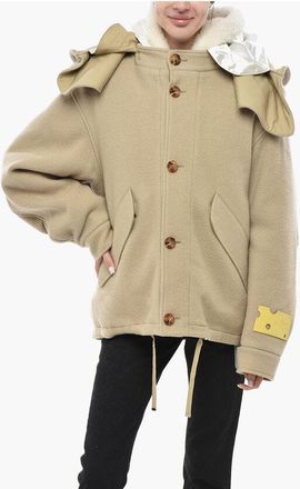 Off-white Wool-Blend Short Parka with Removable Eco-Shearling Lining size 42