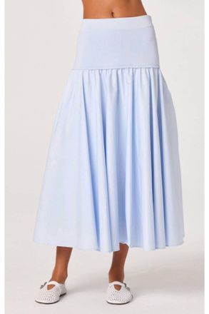 Astr Thesan Mixed Media Drop-Waist Midi Skirt In Blue