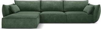 MICADONI Sofá esquinero izquierdo 4 plazas de tejido chenilla verde botella