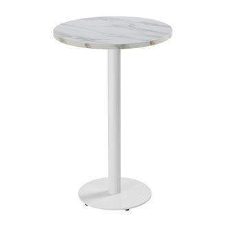 Oviala Table alta redonda 60 cm pie blanco y revestimiento m&aacute;rmol blanco